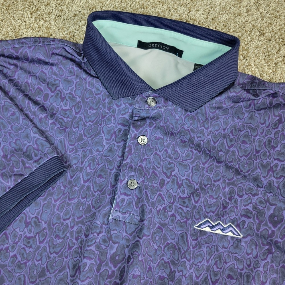 Greyson Mens Large Purple AOP Abstract Geometric Performance Stretch Golf Polo